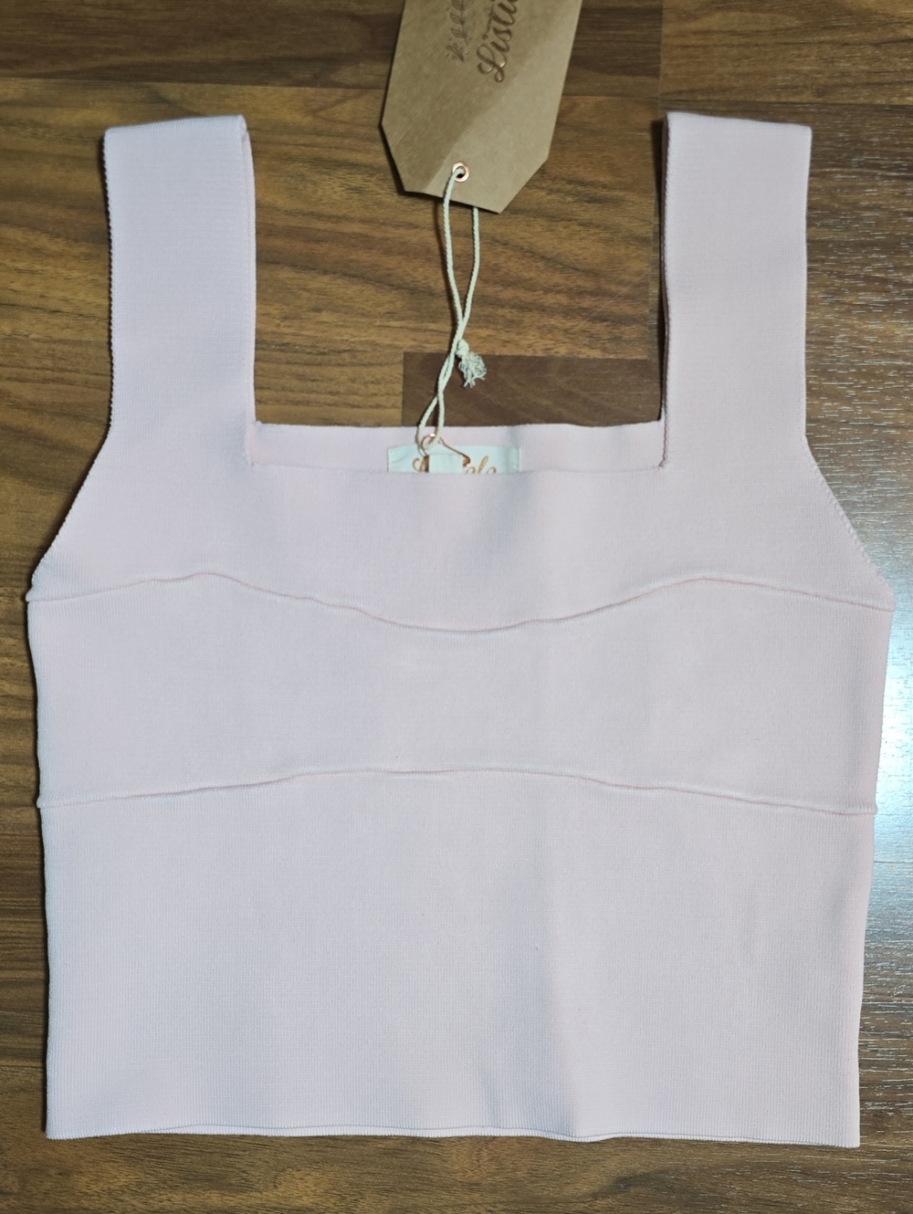 Listicle Solid Wide Strap Cropped Top - Pale Pink